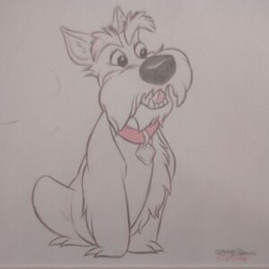 original drawing JOCK FROM LADY AND THE TRAMP BY Jaime Brown and autographed